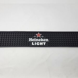 Heineken Light Beer Bar Mat Rail Black‎ Stars Man Cave 24"